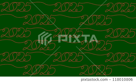 2025 New Year single continuous line seamless pattern. Holiday greeting card paper. Date numbers concept design. One sketch outline drawing white vector illustration 2025 New Year single continuous line seamless pattern. Holiday greeting card paper. Date numbers concept design. One sketch outline drawing white vector illustration 118010806