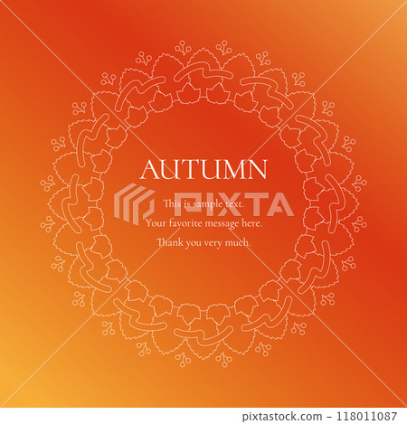 A decorative autumn frame with motifs of autumn leaves, ginkgo trees, and nuts. A luxurious border design. 118011087