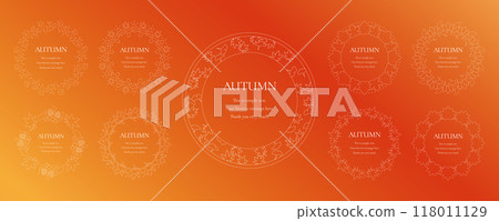 A decorative autumn frame with motifs of autumn leaves, ginkgo trees, and nuts. A luxurious border design. 118011129