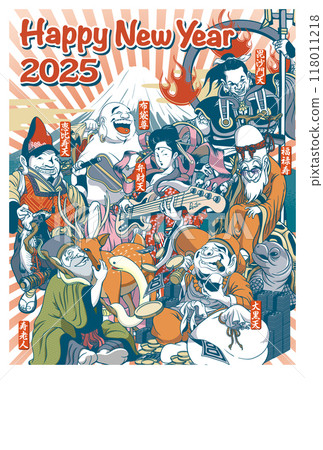 2025 New Year's card template "A little strange Seven Lucky Gods" Happy New Year with space for handwriting 118011218