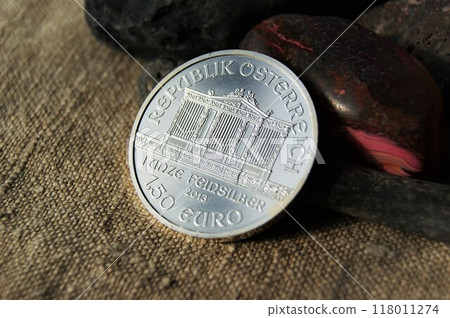 Austrian silver coin Vienna Philharmonic. Business and finance. Austrian silver coin Vienna Philharmonic. Business and finance. 118011274