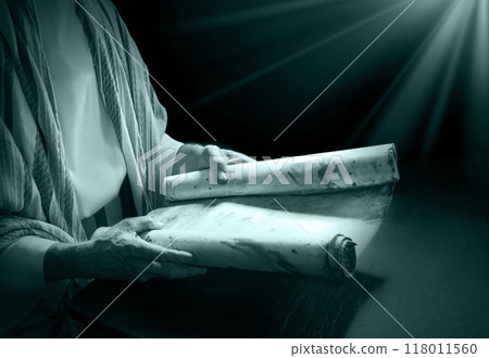 Man's hans holding a scroll Man's hans holding a scroll 118011560