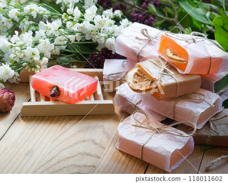 Homemade soap on the table 118011602