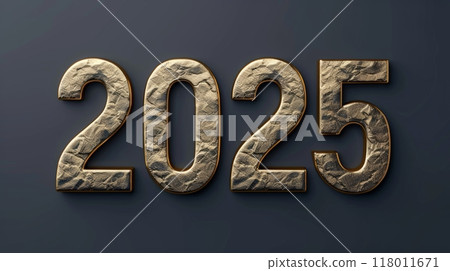 The striking 2025 numerals stand out against a dark, textured background, highlighting a contemporary design that evokes a forward-looking vibe and creativity 118011671