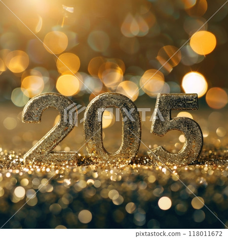 The shimmering numbers 205 glisten atop a sparkling surface, surrounded by a warm bokeh backdrop, perfect for a festive celebration or special occasion 118011672