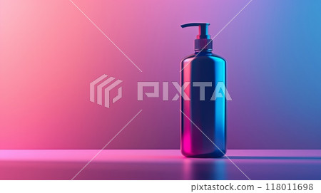 The sleek pump bottle is positioned prominently on a minimal surface 118011698