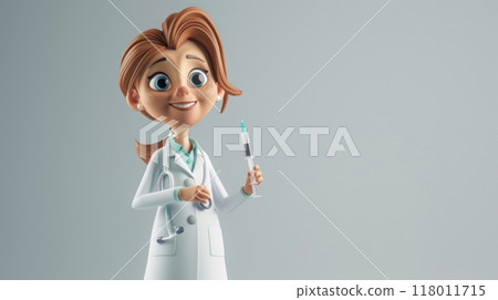 Healthcare professional stands with a syringe in hand Healthcare professional stands with a syringe in hand 118011715