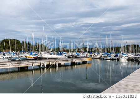 Boats docking in the channel . 118011828