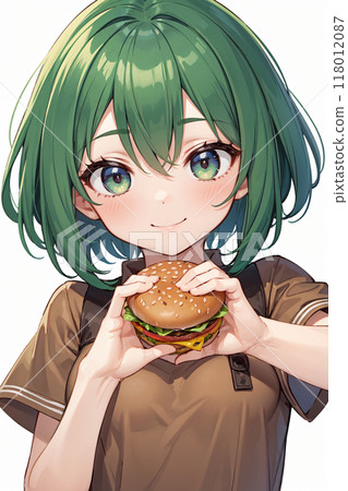 Autumn girl autumn appetite hamburger 118012087