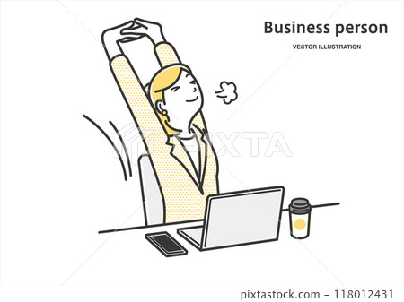 一位女上班族伸展身體放鬆 118012431