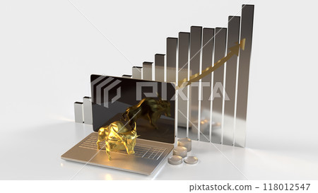 The Gold Bull on laptop for Business concept 3d rendering. The Gold Bull on laptop for Business concept 3d rendering. 118012547