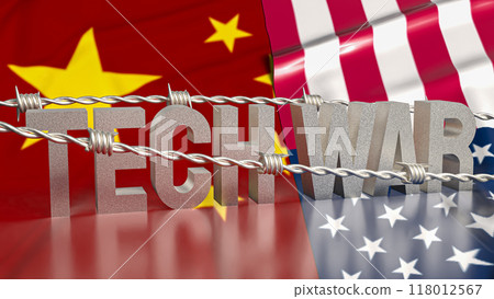 The Tech war text and barbed wire for Business or technology concept 3d rendering. The Tech war text and barbed wire for Business or technology concept 3d rendering. 118012567