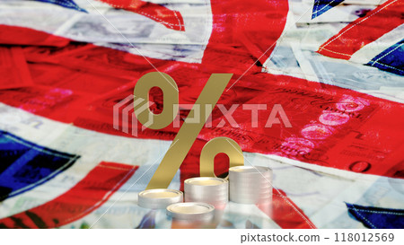 The Gold zero percent on union jack flag for business concept 3d rendering The Gold zero percent on union jack flag for business concept 3d rendering 118012569