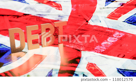 The Debt text on union jack flag for business concept 3d rendering 118012570