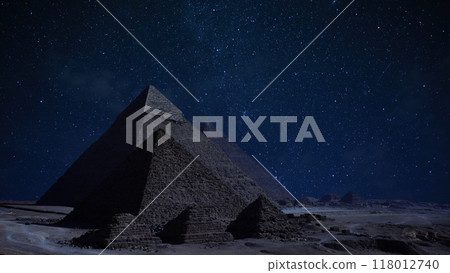 Egypt Giza pyramids and a shooting star in the starry sky Egypt Giza pyramids and a shooting star in the starry sky 118012740