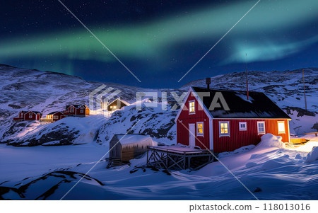 格陵蘭島努克漁村上空的極光 118013016