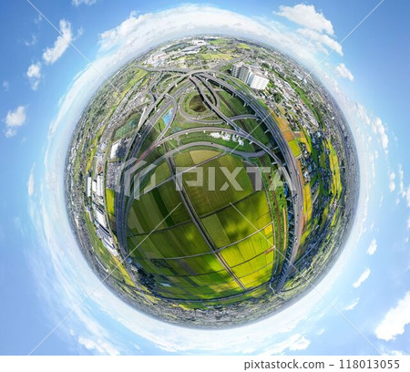 Saitama Prefecture: 360-degree drone shot of Kuki Shiraoka Junction area 118013055