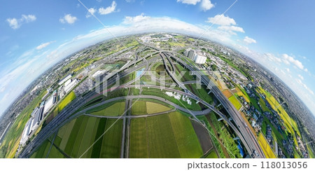 Saitama Prefecture: 360-degree drone shot of Kuki Shiraoka Junction area Saitama Prefecture: 360-degree drone shot of Kuki Shiraoka Junction area 118013056