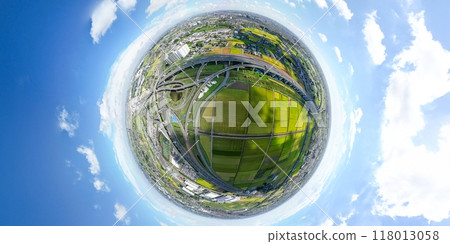 Saitama Prefecture: 360-degree drone shot of Kuki Shiraoka Junction area 118013058