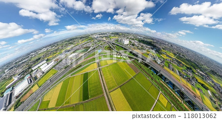 Saitama Prefecture: 360-degree drone shot of Kuki Shiraoka Junction area Saitama Prefecture: 360-degree drone shot of Kuki Shiraoka Junction area 118013062