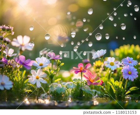 Waterdrops and flowers 118013153