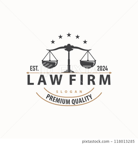 Lawyer Logo, Law Court Simple Design, Legal Scales Template Illustration Vector 118013285