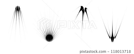 Black thin spiky element set. Abstract sharp thorn shapes and angular twinkles bundle. Futuristic spoke objects for poster design, collage, banner, badge, logo, card, icon, label, sticker. Vector Black thin spiky element set. Abstract sharp thorn shapes and angular twinkles bundle. Futuristic spoke objects for poster design, collage, banner, badge, logo, card, icon, label, sticker. Vector 118013718