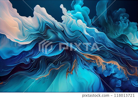 Blue Acrylic Pour Color Liquid marble abstract surfaces Design. 118013721