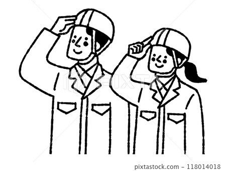 戴頭盔、穿著工作服的男女_2 戴頭盔、穿著工作服的男女_2 118014018