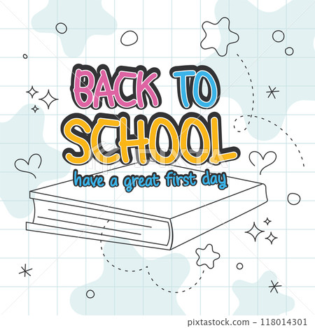 Book and back to school message with stars and grid Vector Book and back to school message with stars and grid Vector 118014301