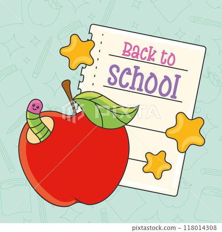 Red apple with worm and back to school note Vector Red apple with worm and back to school note Vector 118014308