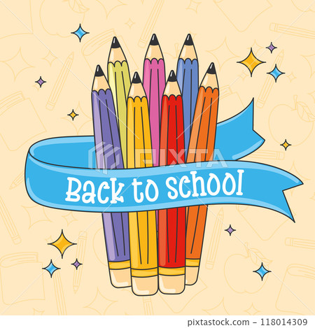 Colored pencils with back to school blue ribbon banner Vector Colored pencils with back to school blue ribbon banner Vector 118014309