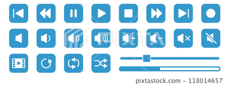 Set of video and music playback operation button icons 118014657