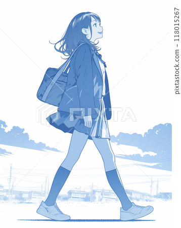 High school girl walking briskly 118015267