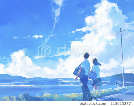 學生生活，男女上下學，水彩畫 118015277