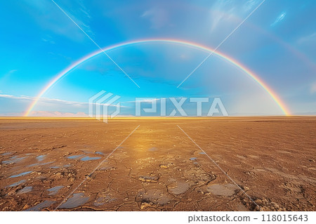 雨後崎嶇土地上的大彩虹 AI 生成素材 118015643