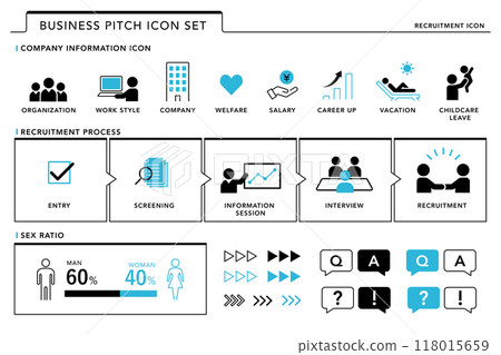Business recruitment presentation pitch icon blue 118015659
