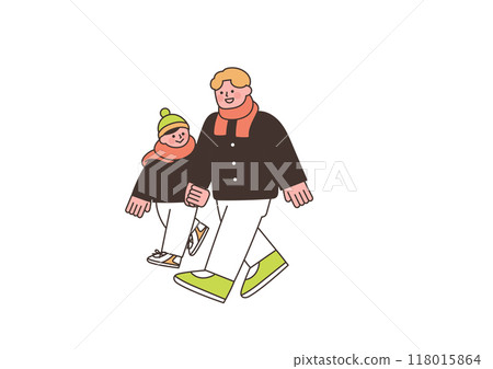 A father holding hands with his son and going out 118015864