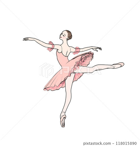 芭蕾舞者穿著粉紅芭蕾舞短裙跳舞 118015890