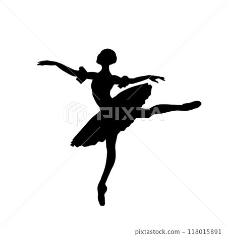 穿著芭蕾舞短裙跳舞的芭蕾舞者的剪影 118015891
