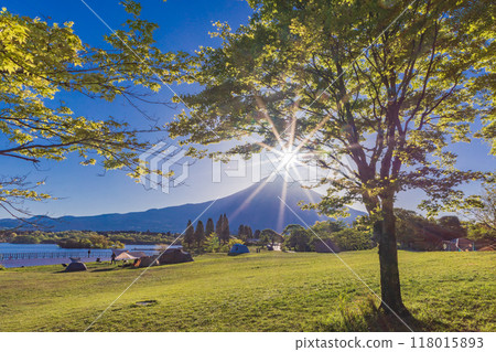 [Shizuoka Prefecture] Lake Tanuki Campsite and Mt. Fuji at sunrise (10 rays) 118015893