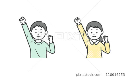 Upper body illustration of a boy and girl doing a fist pump 118016253
