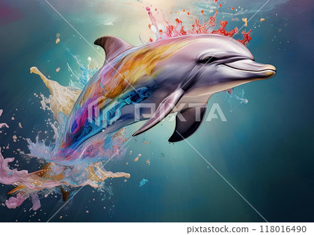 Dolphins swimming in the water AI image 118016490