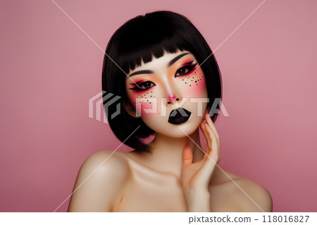 黑色口紅,短髮女子 黑色口紅,短髮女子 118016827