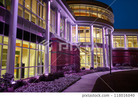 Twilight Glow on Modern Architectural Structure in Fort Wayne, Indiana 118016840
