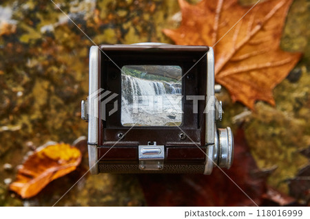 Autumn Waterfall Through Vintage TLR Camera Lens 118016999