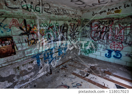 Graffiti Splattered Decay in Abandoned Lima TB Hospital Interior Graffiti Splattered Decay in Abandoned Lima TB Hospital Interior 118017023