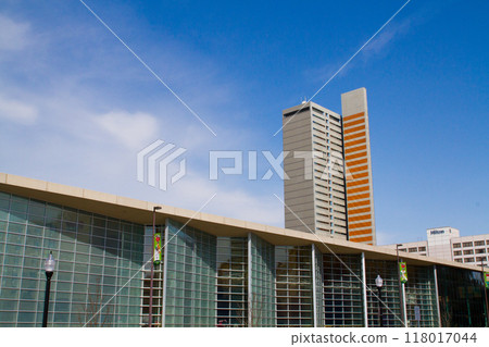 Modern Skyscraper and Glass Facade Building in Fort Wayne, Indiana Downtown 118017044
