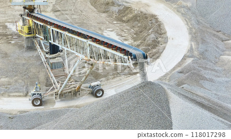 Aerial View of Gravel Conveyor Belt in Quarry 118017298