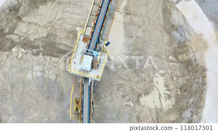 Aerial View of Industrial Conveyor Belt System at Mining Site Aerial View of Industrial Conveyor Belt System at Mining Site 118017301